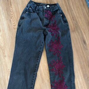 Roper Jeanswear Western Black Denim Embroidered Straight Leg Cotton Jeans 7/25
